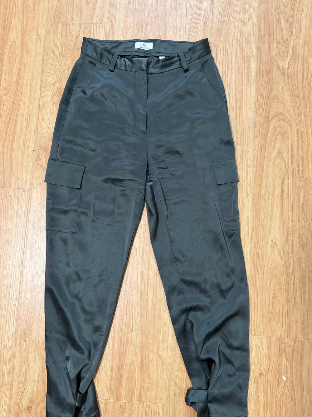 Babaton Olive Green Satin Cargo Joggers